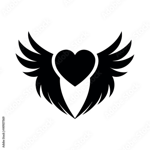 Love Feathered Wings Romantic Black Vector Silhouette
