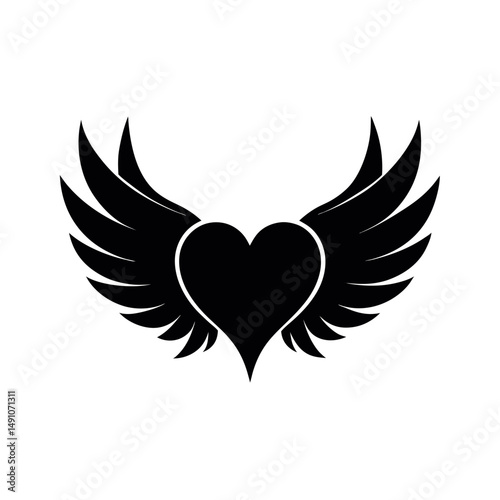 Feathered Love Wings Black Vector Silhouette Design