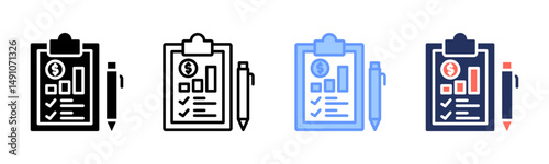 Financial Report icon sheet multiple style collection