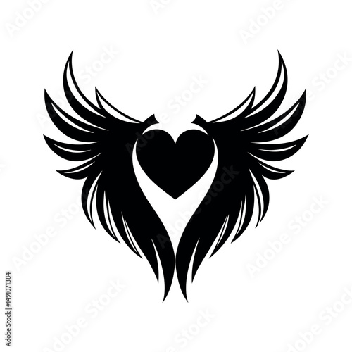 Romantic Winged Heart Love Black Vector Silhouette