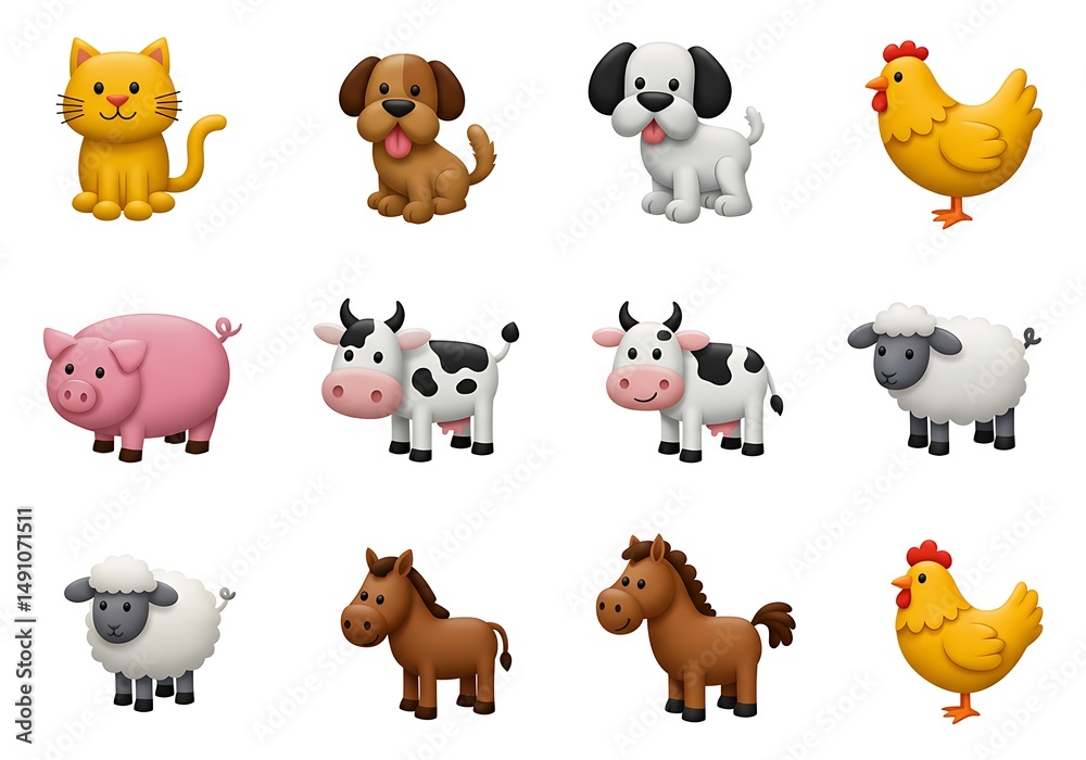 Fototapeta premium Farm Friends: A Playful 3D Collection