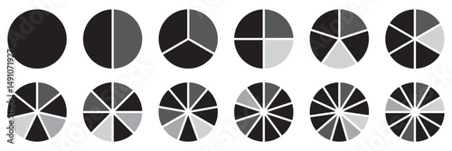 Circle division infographic icon set. Pie chart divided. Vector illustration isolated on white background.