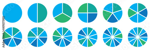 Circle division infographic icon set. Pie chart divided. Vector illustration isolated on white background.