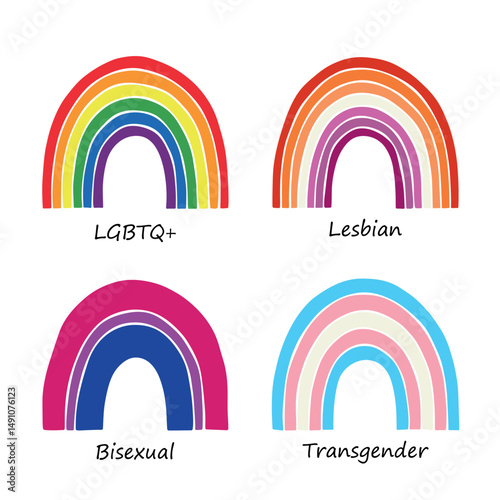 Set of colorful LGBTQ+ pride flag rainbows Gender equality and sexual identity pride flags collection LGBTQIA community pride month