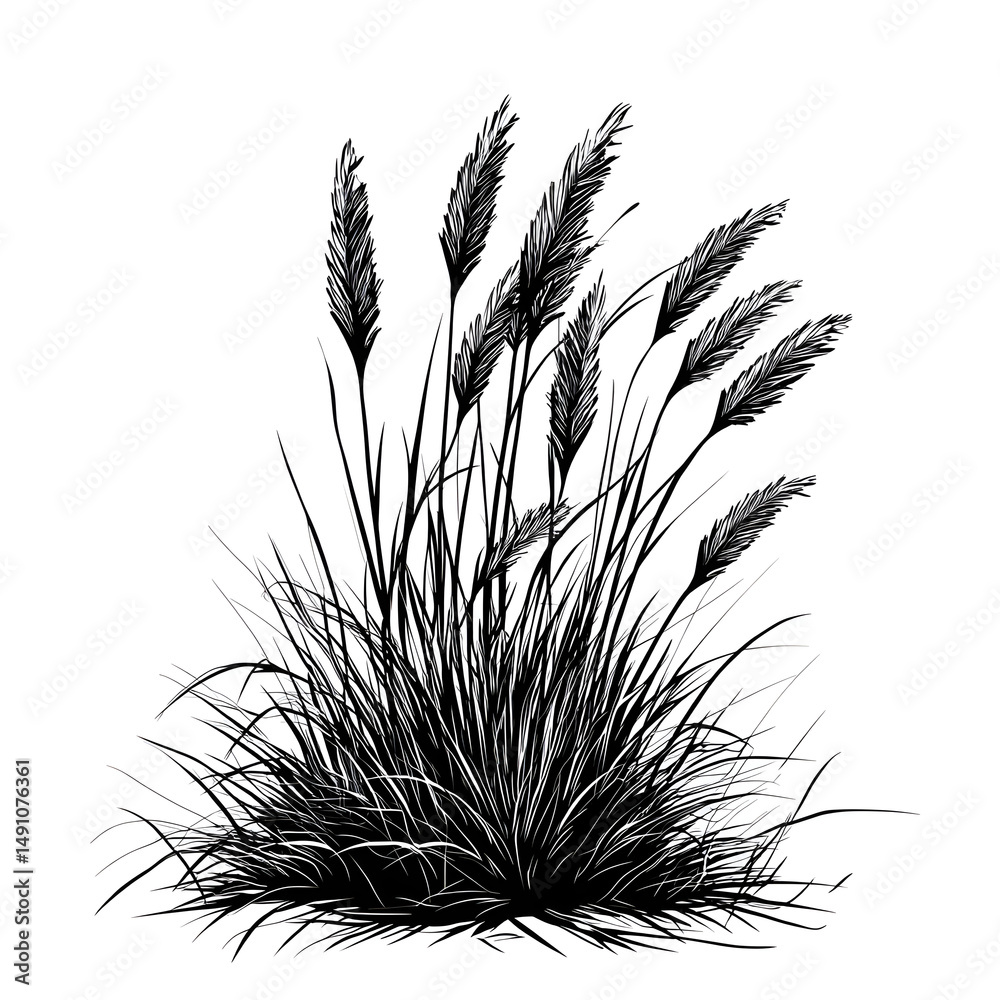 Fototapeta premium Detailed Black and White Grass Cartoon Vector for Professional Illustration Projects