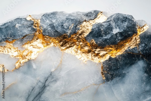 A captivating close-up of blue-gray marble interwoven with striking gold veins, creating a luxurious and abstract texture.