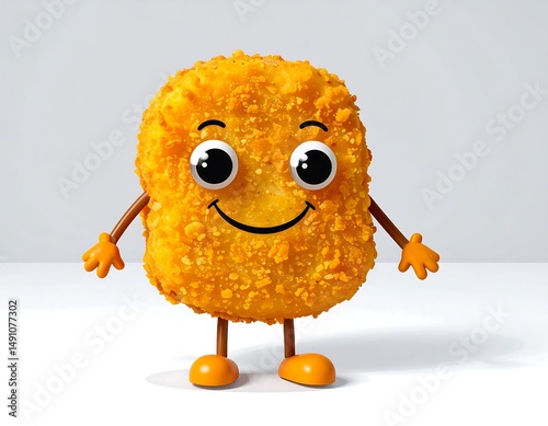 Animated food character nugget with arms, legs, and a happy face