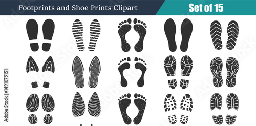 Footprints and Shoe Prints Vector Clipart and Silhouettes Collection