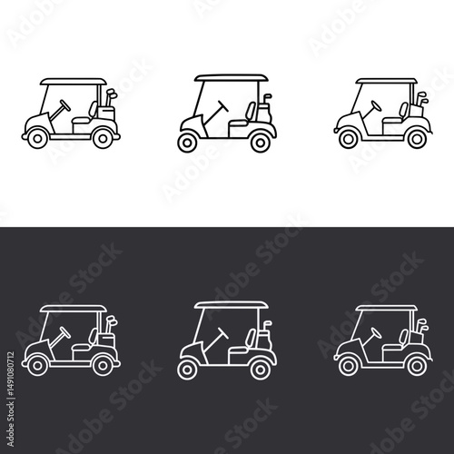 Golf Cart Icon Set – Vector Outline – Black and White Preview