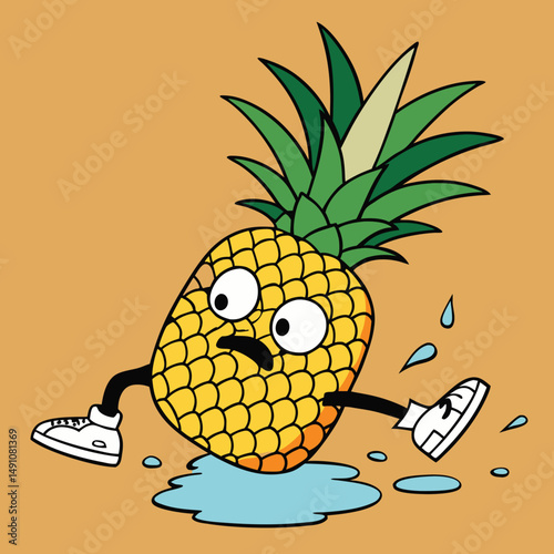 Funny Pineapple Cartoon Character, Pineapple with Sneakers, Cute Fruit Illustration
