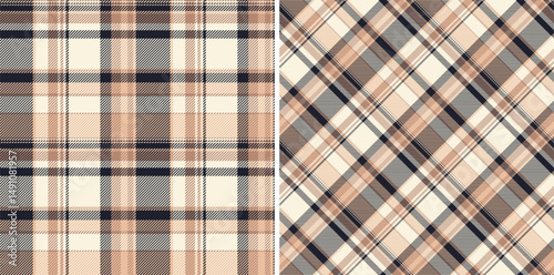 Check tartan pattern of seamless fabric plaid with a texture background vector textile. Set in coffee colors. Creative uses of ornamental silk tape.