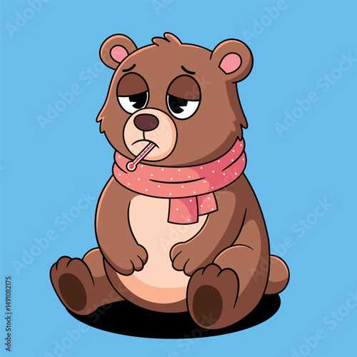Bear Sick Fever Cartoon Illustration