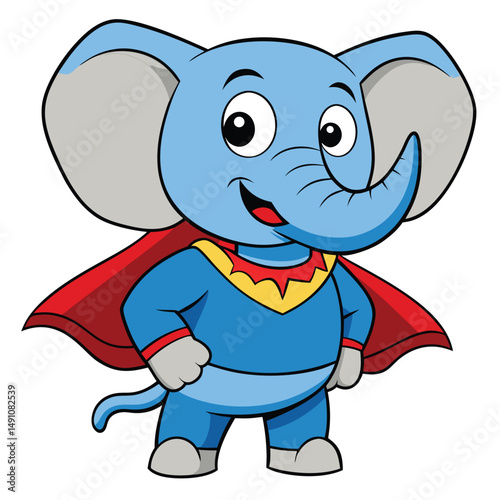 Cartoon Superhero Elephant – Cute Animal Character in Cape and Costume