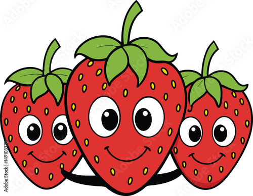 Cartoon Strawberries with Cute Smiling Faces
