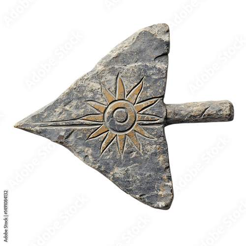 A Stone Arrow with Mississippian Sun Circles Native Isolated on Transparent Background
