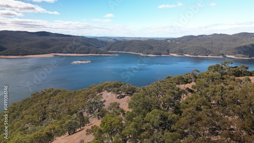 Aerial view of the Burrinjuck Reservoir taken with a drone.
