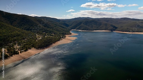 Aerial view of the Burrinjuck Reservoir taken with a drone.