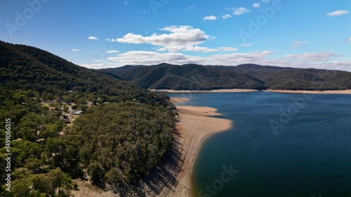 Aerial view of the Burrinjuck Reservoir taken with a drone.