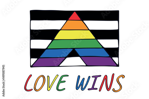Colorful Straight ally pride flag Happy pride day LGBTQ community Pride Month Vector hand drawn doodle for posters, stickers, logo, cards