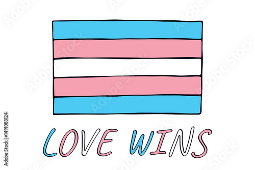 Colorful Transgender pride flag Happy pride day LGBTQ community Pride Month Vector hand drawn doodle for posters, stickers, logo, cards