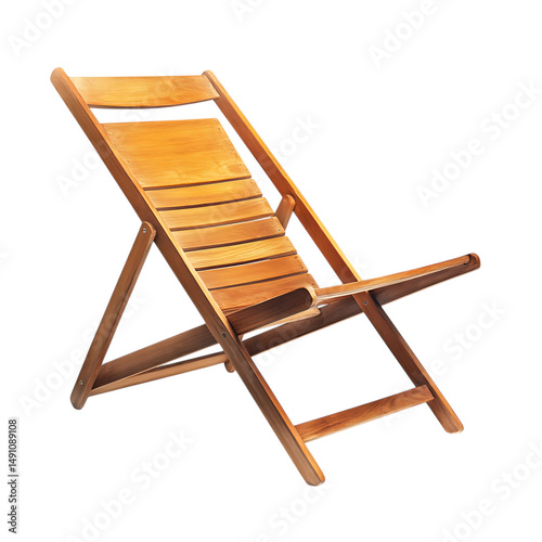 Elegant Minimalist Wooden Beach Chair Isolated on Transparent Background