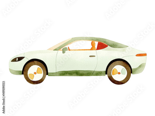 Watercolor Light Green Sports Car Profile View Illustration