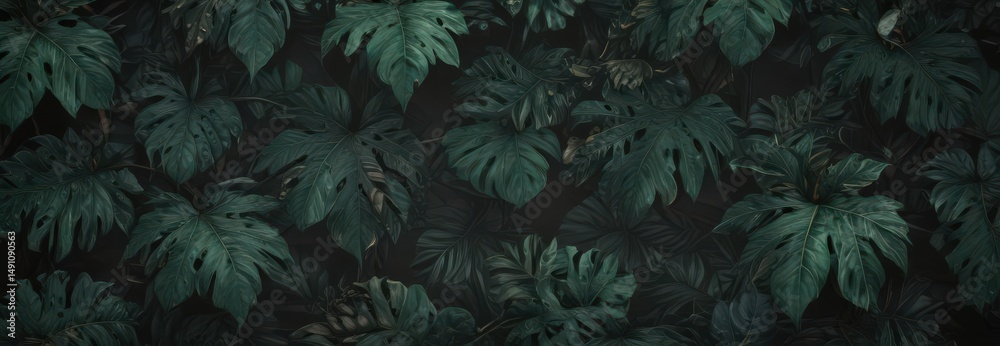 custom made wallpaper toronto digitalIntricate black & deep green exotic leaf pattern, mysterious, stylish , silhouette, seamless, decor