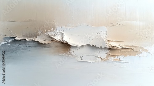 Abstract painting with layered, textured, neutral tones.