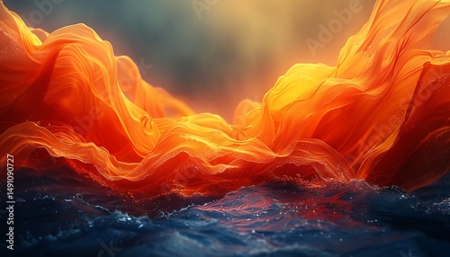 Orange fabric waves on water