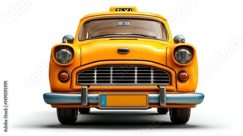 Vintage Yellow Taxi Cab Classic Car Retro Vehicle Front View