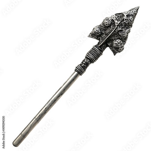 A Satin Silver Arrow with Asteroid Textures Space M Isolated on Transparent Background