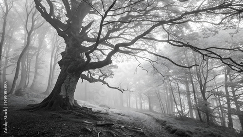 trees in the fog