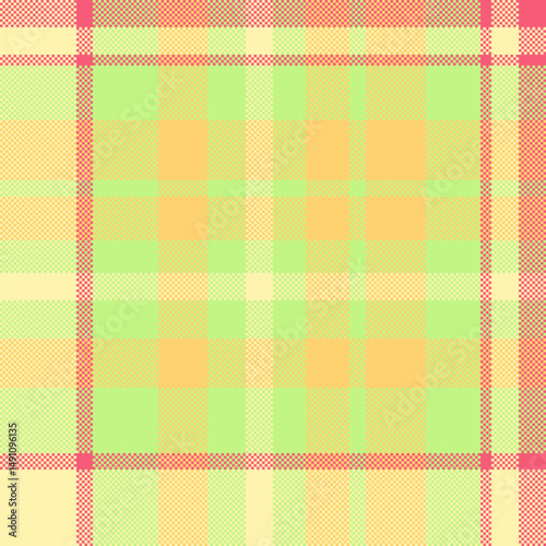 Vibrant pastel plaid pattern in lime green, pale yellow, and coral.  Perfect for textile design, website backgrounds, or crafting projects.