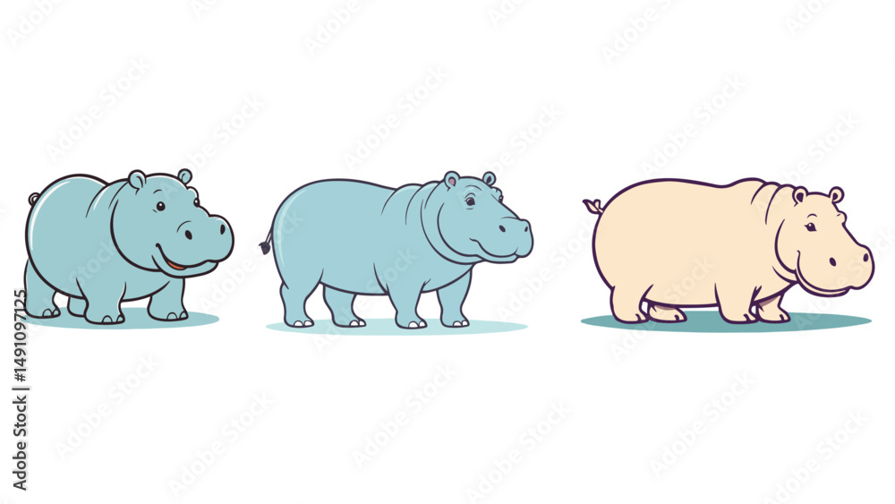 Obraz premium three hippo vector illustrations