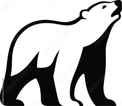 Polar Bear Striking Silhouette, High Contrast Bear Vector