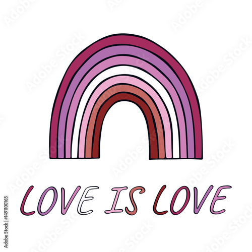 Colorful rainbow shape Lesbian pride flag Happy pride day LGBTQIA community Pride Month Vector hand drawn doodle for posters, stickers, logo, cards