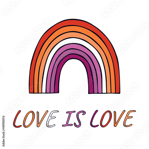 Colorful rainbow shape Lesbian pride flag Happy pride day LGBTQIA community Pride Month Vector hand drawn doodle for posters, stickers, logo, cards