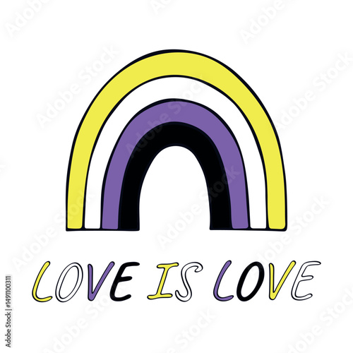 Colorful rainbow shape Non-binary pride flag Happy pride day LGBTQIA community Pride Month Vector hand drawn doodle for posters, stickers, logo, cards
