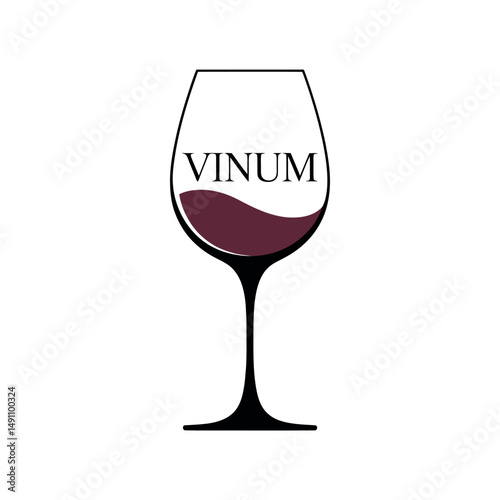 Simple Elegant Wine Glass Icon with Vinum Text for Wine Menu Design or Winery Branding