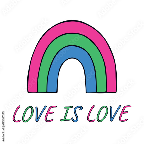 Colorful rainbow shape Polysexual pride flag Happy pride day LGBTQIA community Pride Month Vector hand drawn doodle for posters, stickers, logo, cards