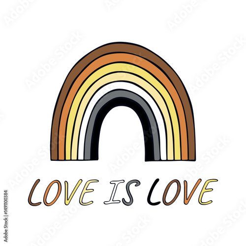 Colorful rainbow shape Bear brotherhood pride flag Happy pride day LGBTQIA community Pride Month Vector hand drawn doodle for posters, stickers, logo, cards