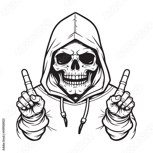 grim reaper with line art style, zombie, Spooky grim reaper
