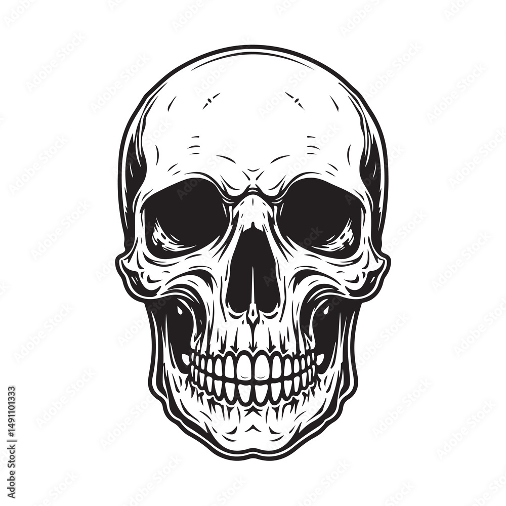 Fototapeta premium Hand drawn human skull on white background. Design element for poster