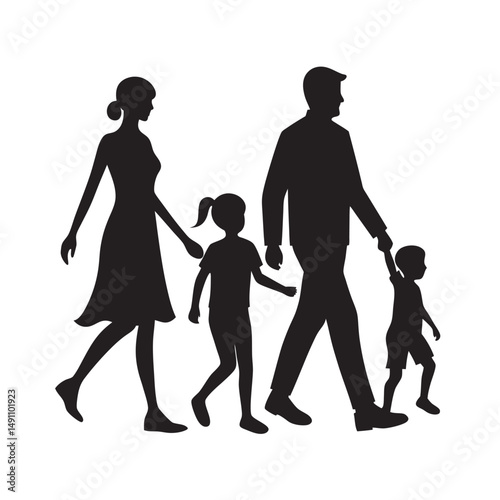 Loving Family Walking Together Silhouette