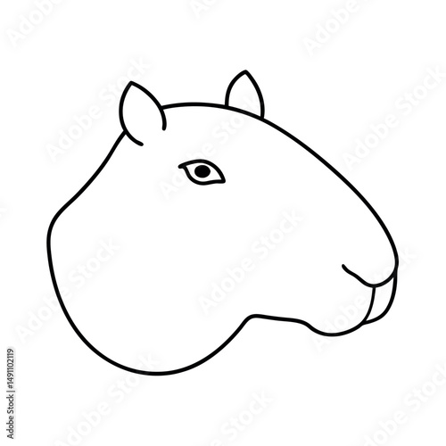 Capybara Head Front View Line Art Vector Outline