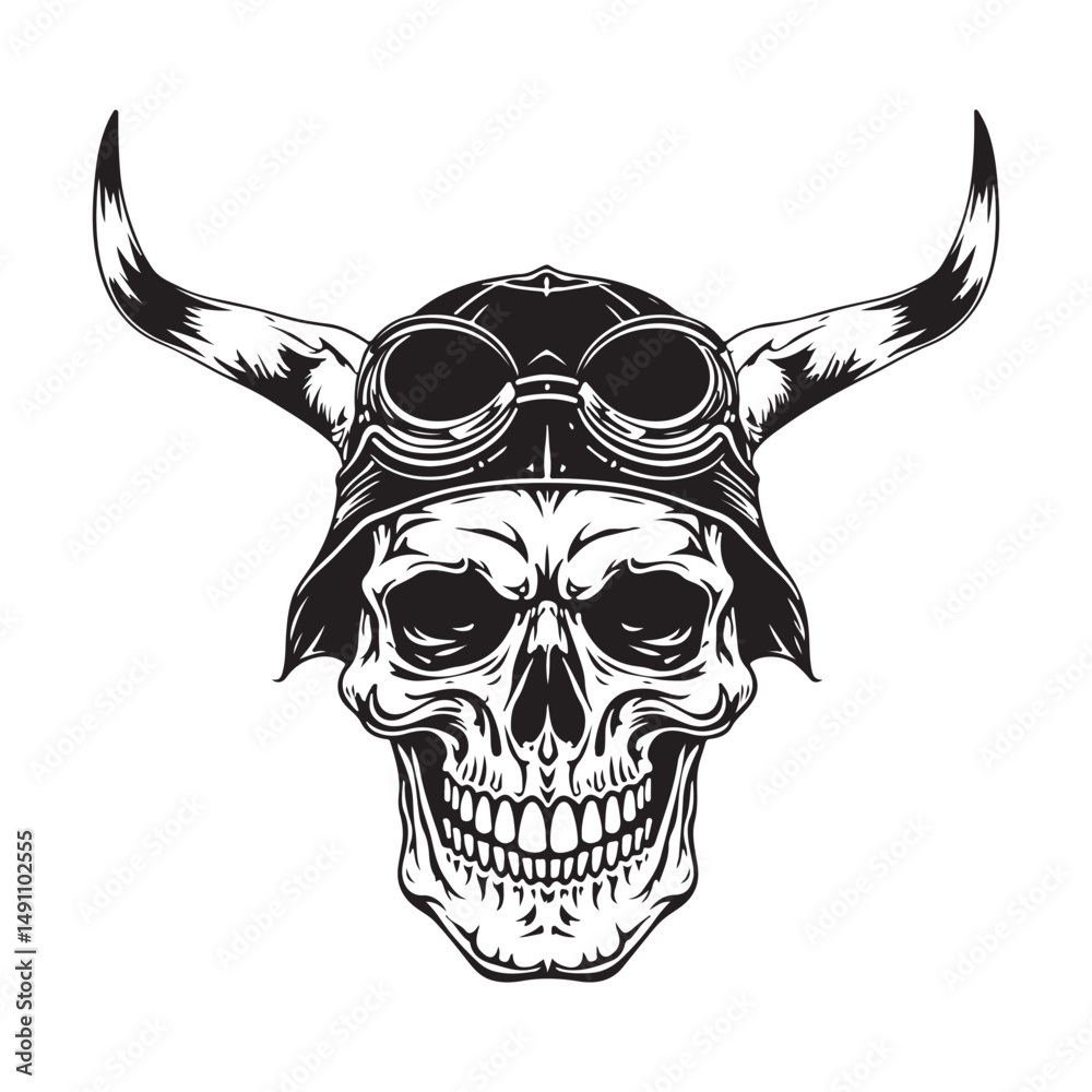 Obraz premium viking skull in helmet with horns, . design assets, and logo.