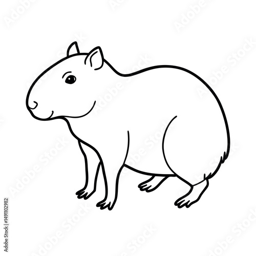 Walking Capybara Outline Vector Illustration Art