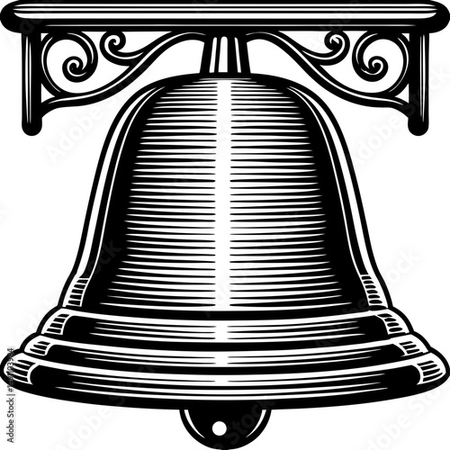 Ornate liberty bell detailed silhouette vector illustration