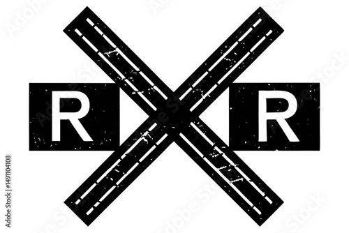 Railroad crossing sign in silhouette vector illustration