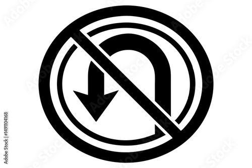 No u turn symbol in silhouette vector illustration